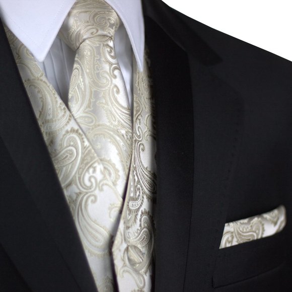 BEST TUXEDO Other - Men's Formal Wedding Prom Homecoming Tuxedo Vest Tie Hankie - Champagne Paisley